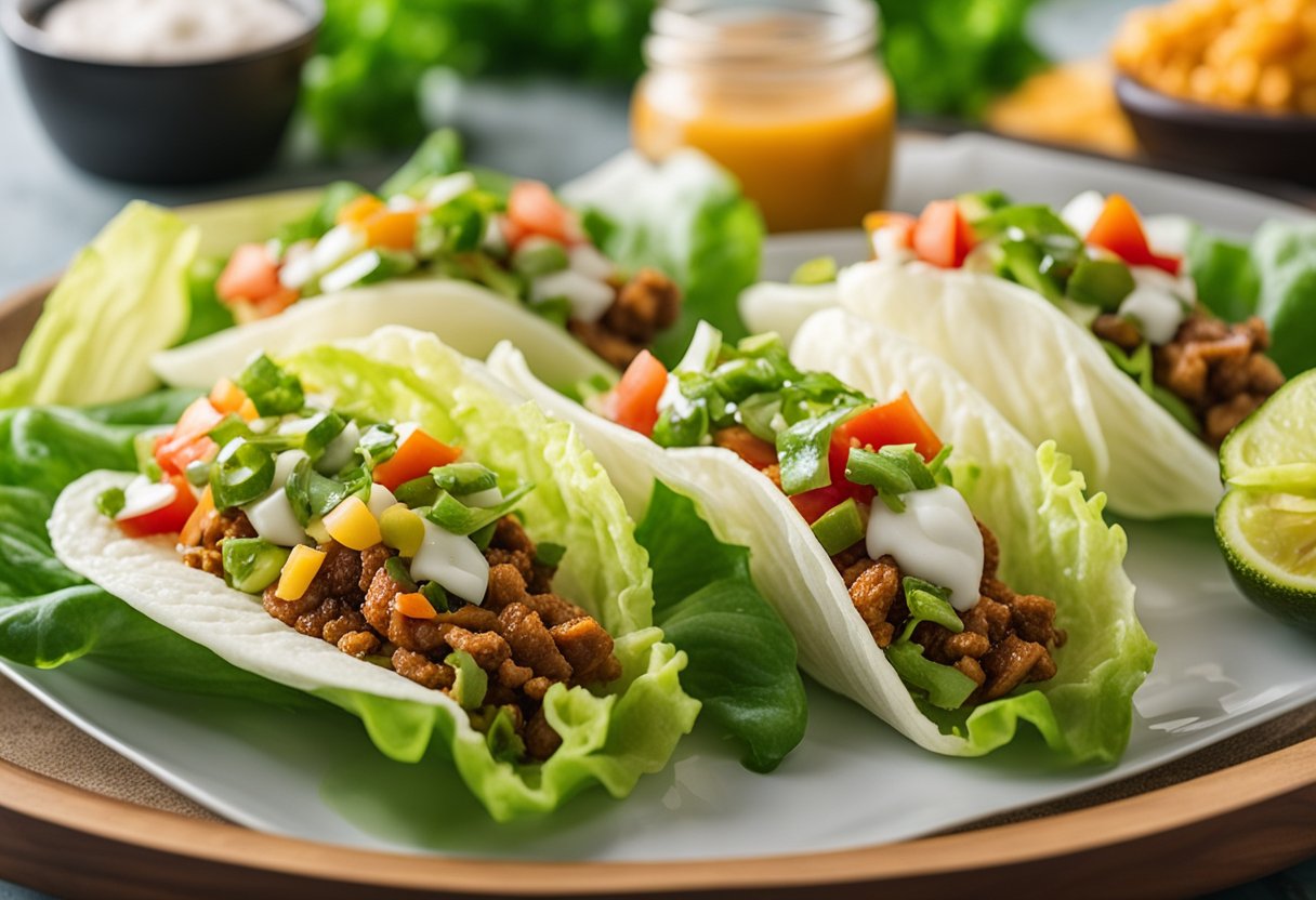 A platter of lettuce wrap tacos surrounded by various keto-friendly toppings and condiments at the Keto Convention