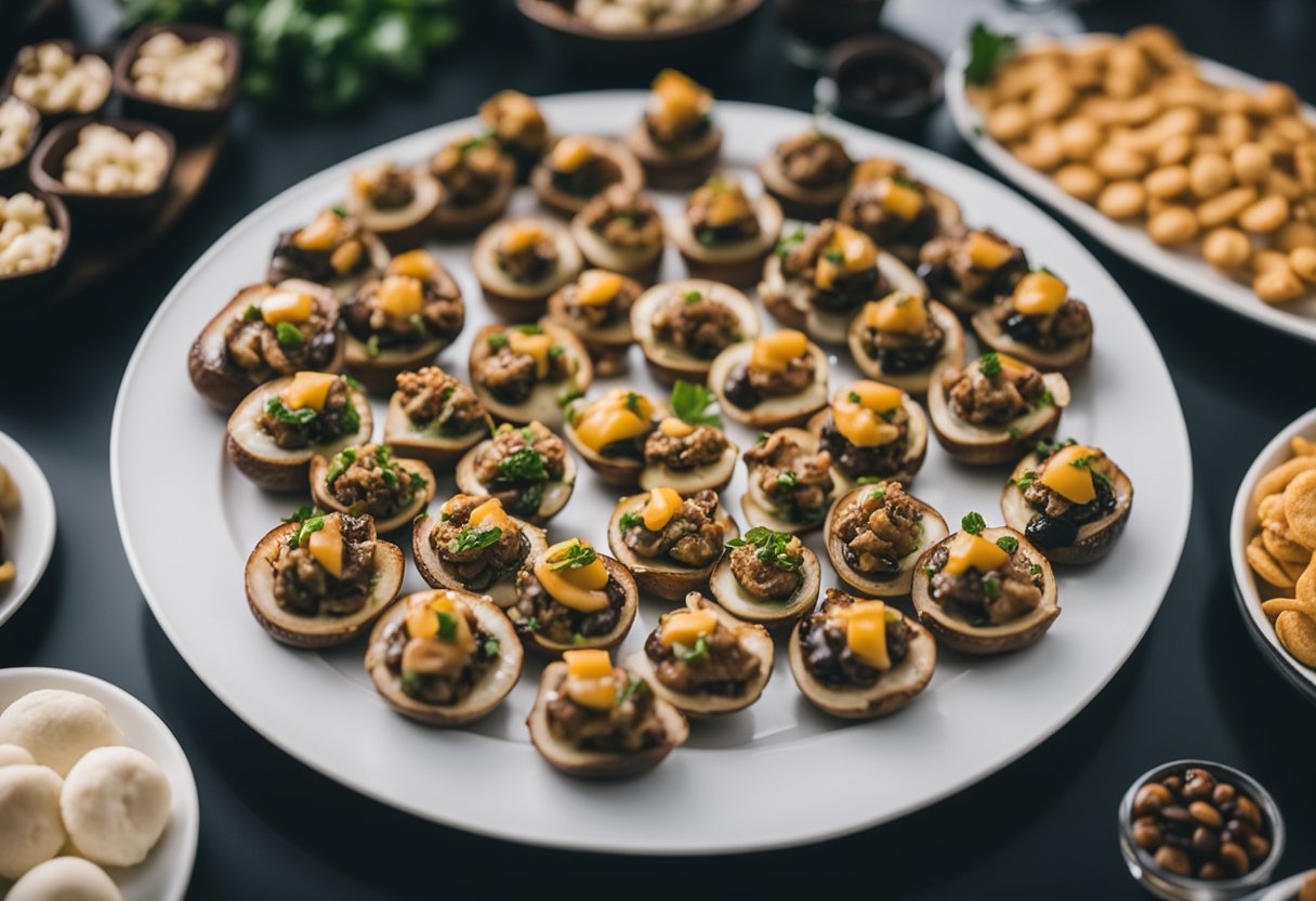 A platter of stuffed mushrooms surrounded by keto-friendly snacks at a convention