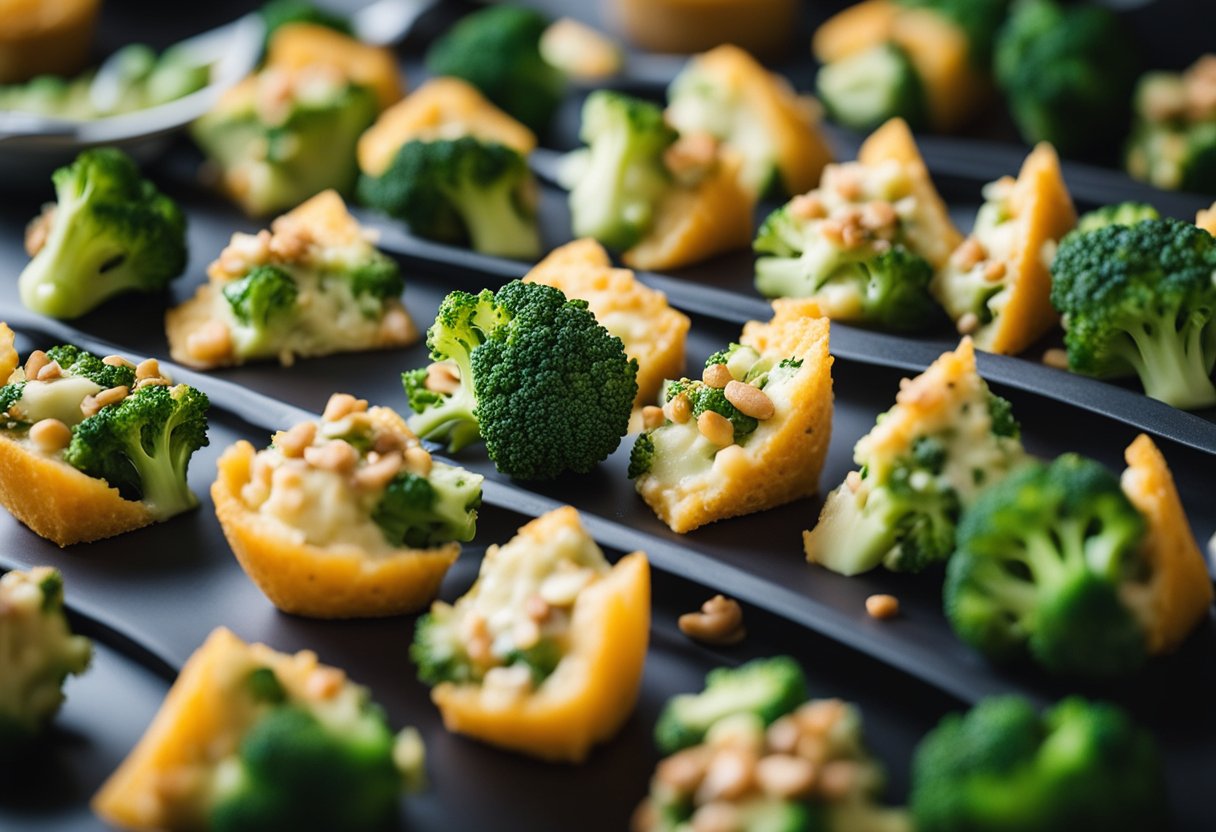 A platter of broccoli cheddar bites surrounded by keto-friendly convention food options