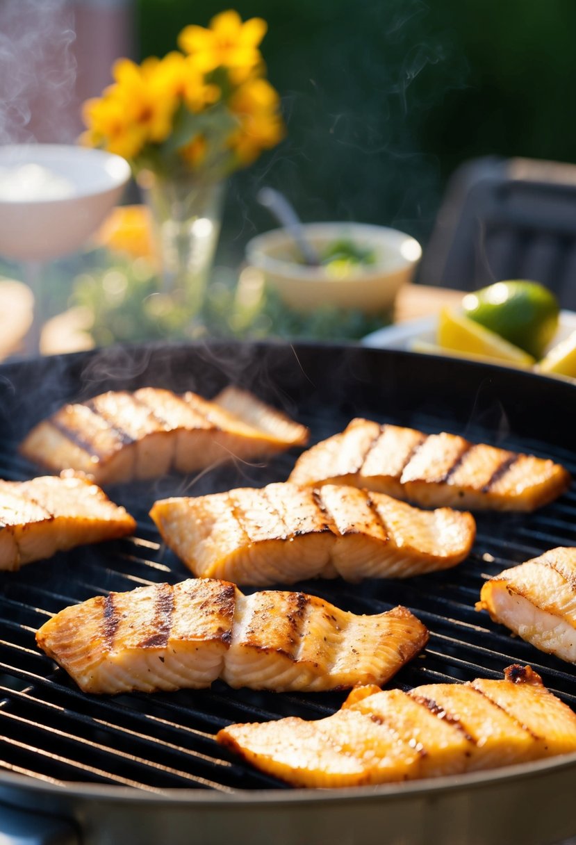 Grill heating up with tilapia fillets ready for searing