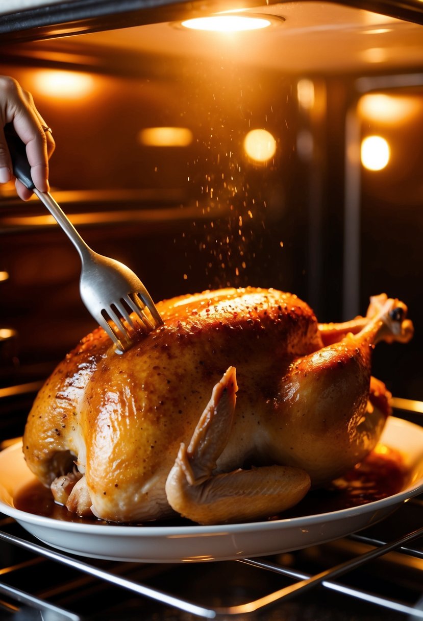 A succulent turkey breast being basted with a rich, maple glaze, glistening under the warm oven light