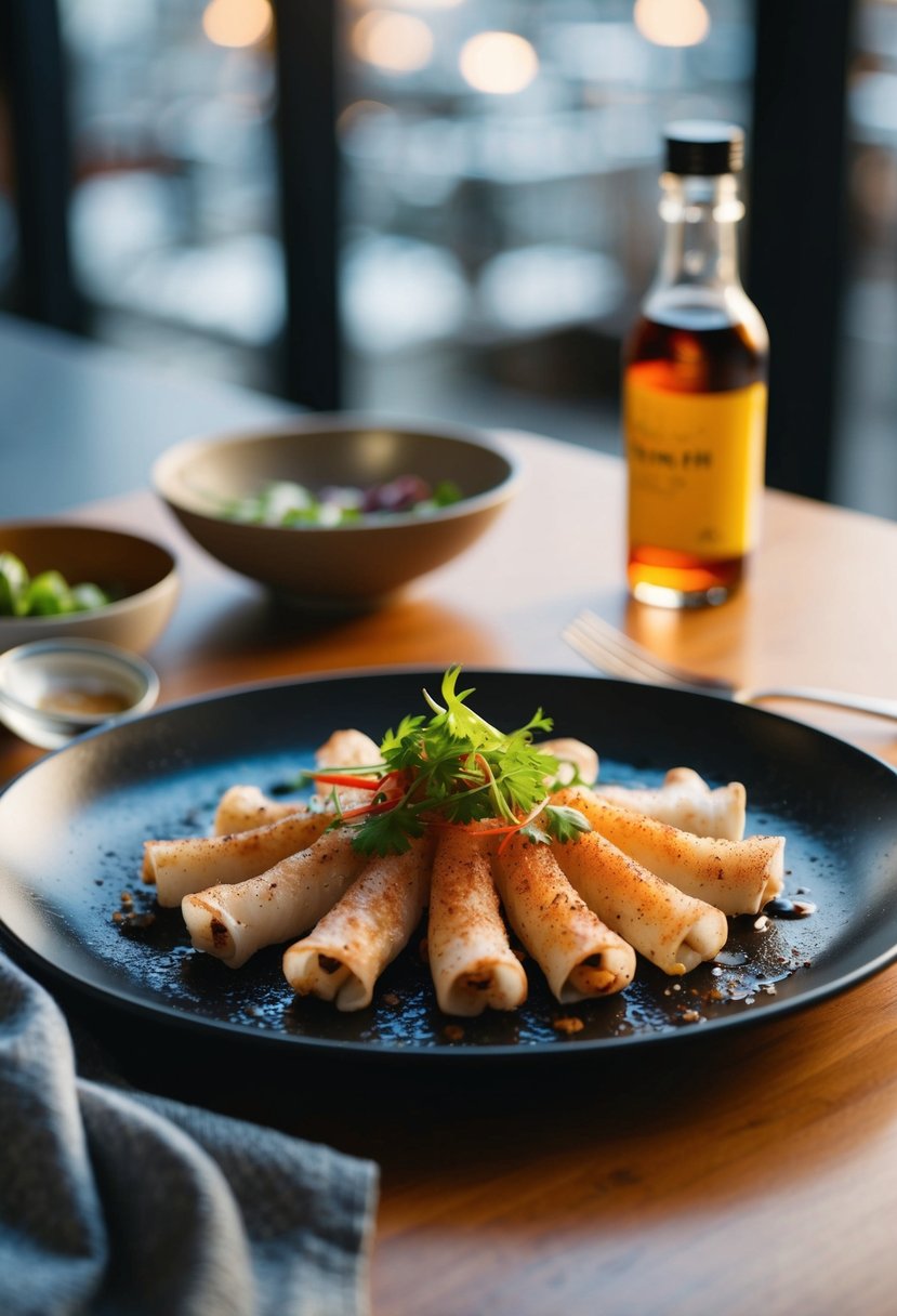 A plate of sizzling salt and pepper squid with garnish