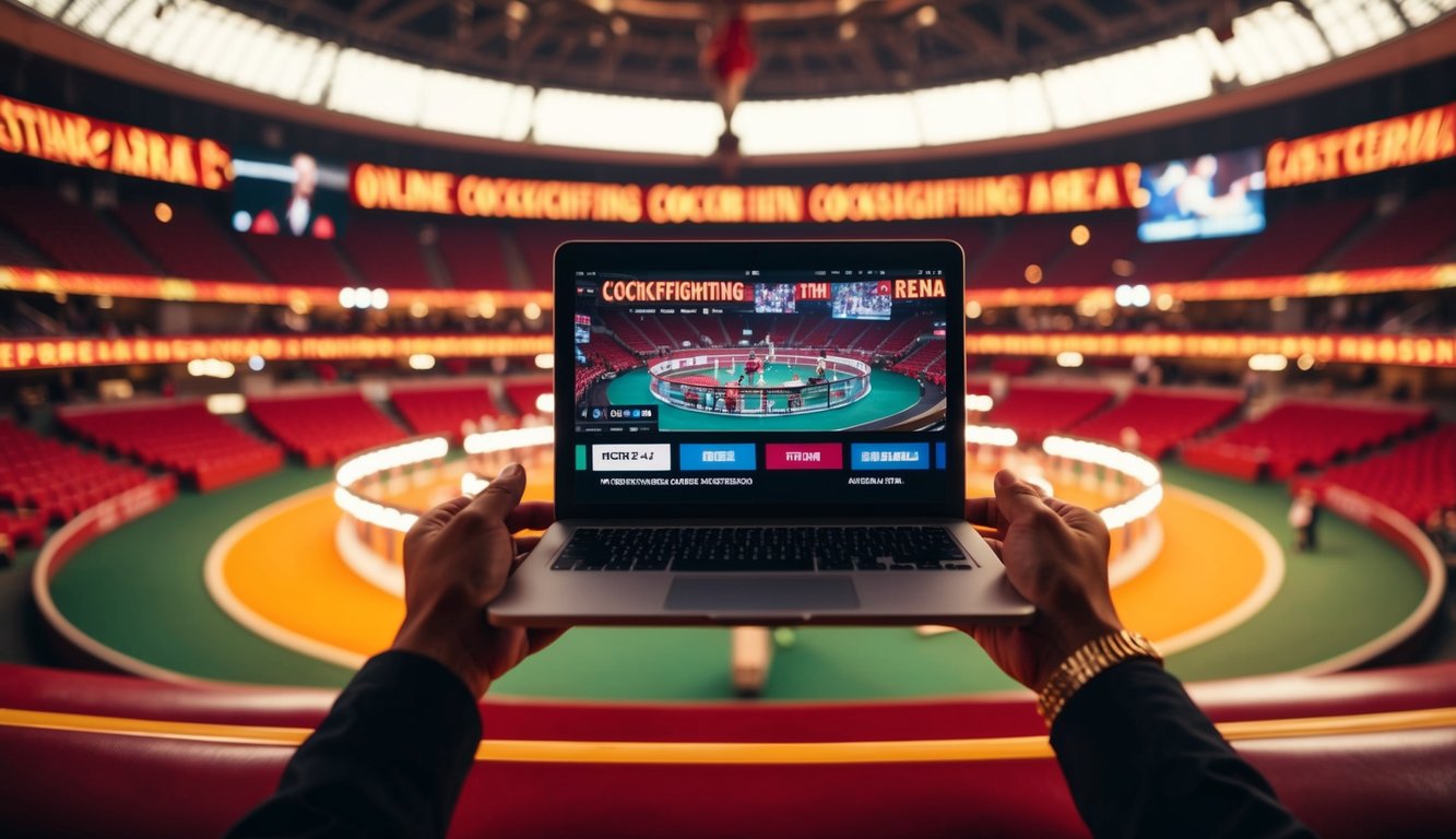 Sebuah arena sabung ayam online yang hidup dengan streaming langsung