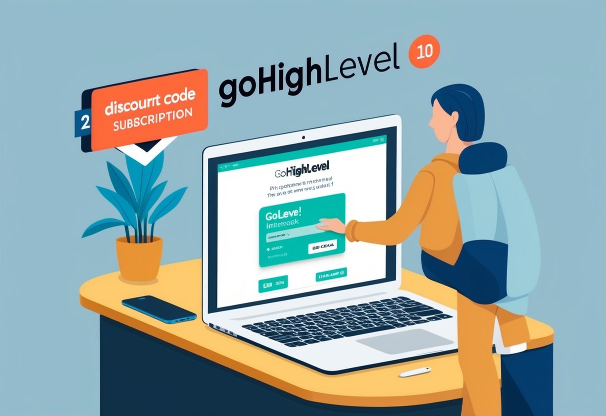 A person using a laptop to sign up for GoHighLevel subscription with a discount code