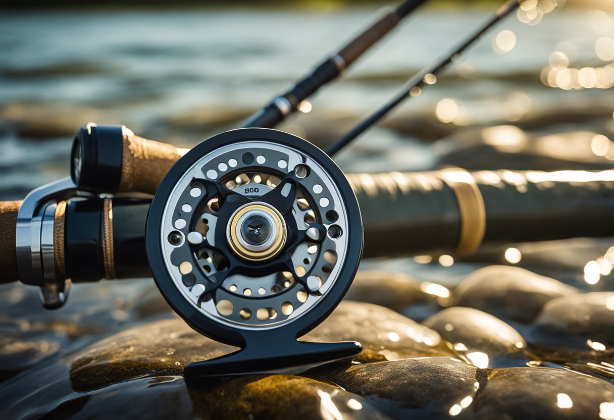 A fly fishing combo: a sleek fly rod in its protective case, paired with a matching fly reel, ready for action in the serene waters