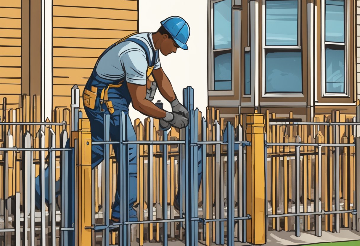 A handyman repairing a fence in Wrigleyville on a sunny afternoon