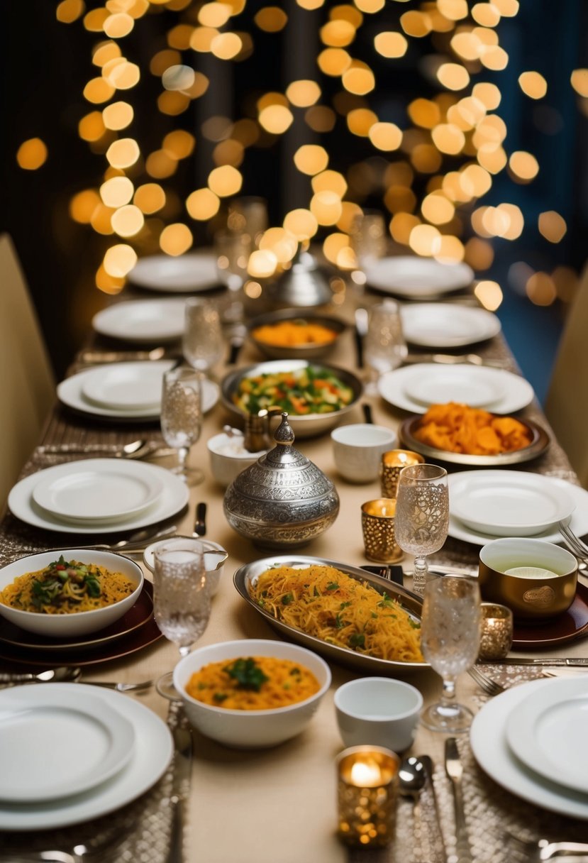 A table set with various dishes and utensils for iftar