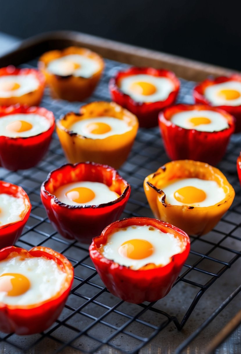 A tray of roasted red pepper egg white cups cooling on a wire rack