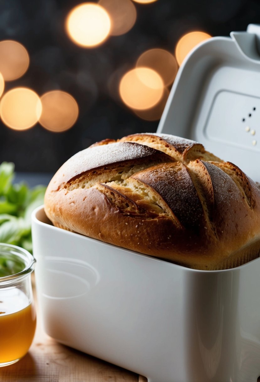 A loaf of milk and honey bread rising in a breadmaker