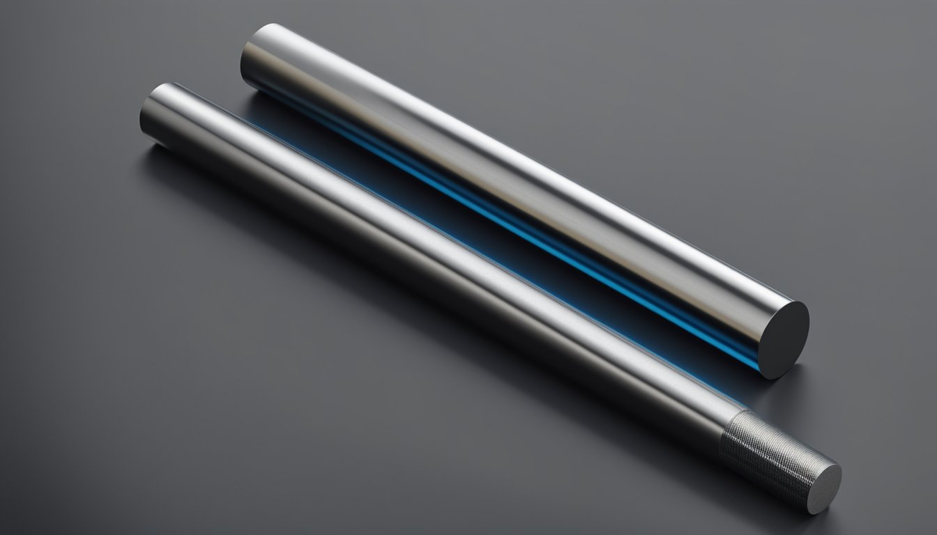 Cemented Carbide vs Tungsten Carbide: Understanding the Key Differences and Applications 3 Two metallic rods, one labeled "cemented carbide" and the other "tungsten carbide," are placed side by side on a black surface with a ruler for comparison