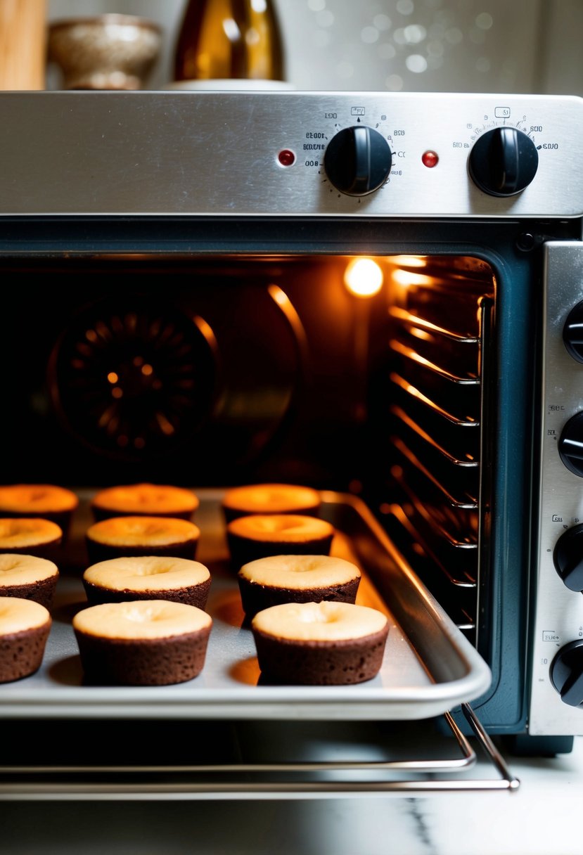 A small oven baking vanilla-infused brownie bites on a tray