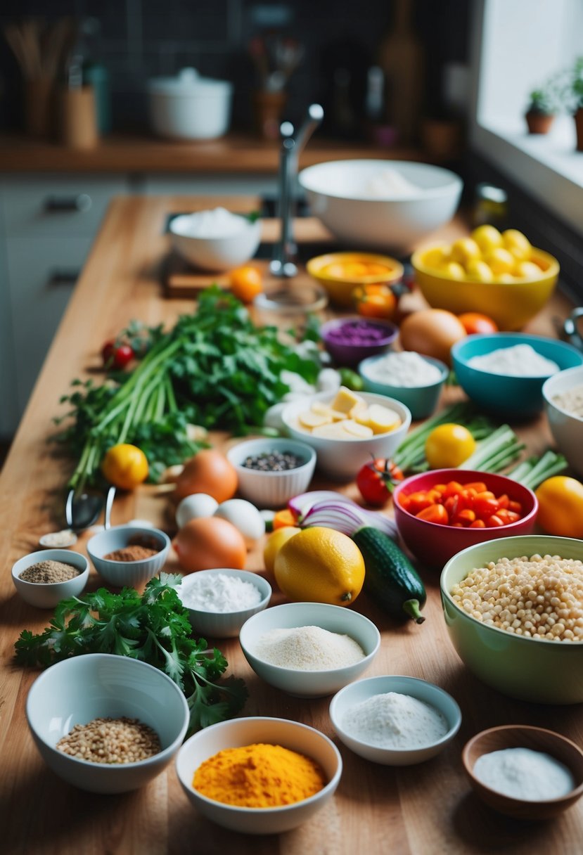 A colorful array of ingredients and utensils are scattered across a kitchen counter, ready to be used for making pop rock recipes