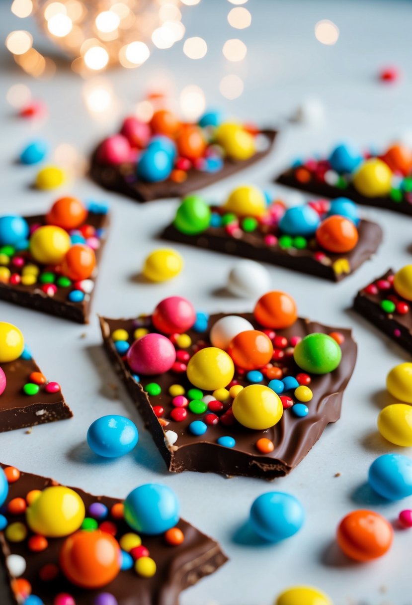 A colorful chocolate bark scattered with popping candy