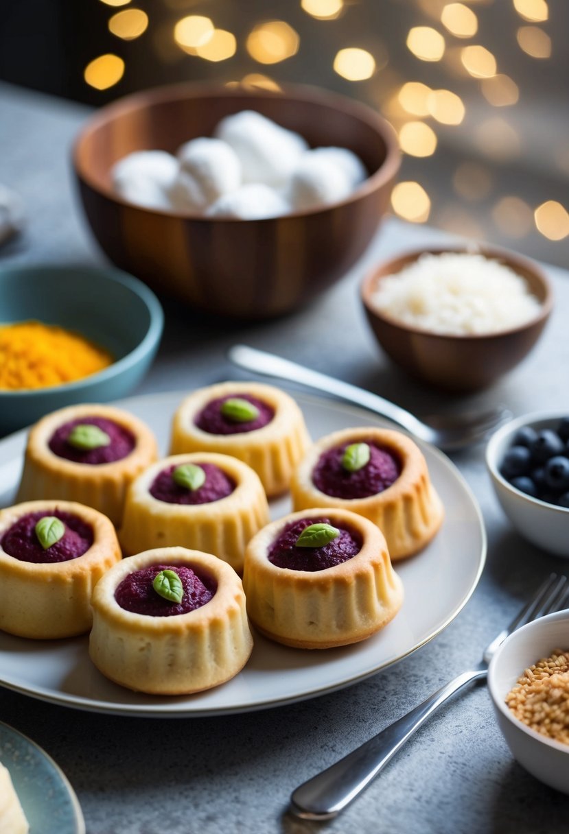 A table set with low carb vegan Kołaczki pastries and keto-friendly ingredients