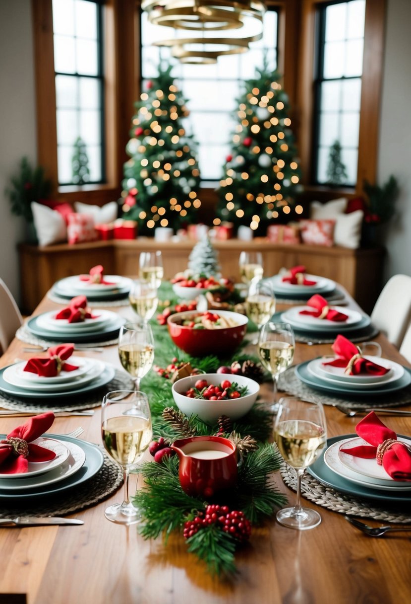 A festive table set with whole30 holiday dishes and decorations