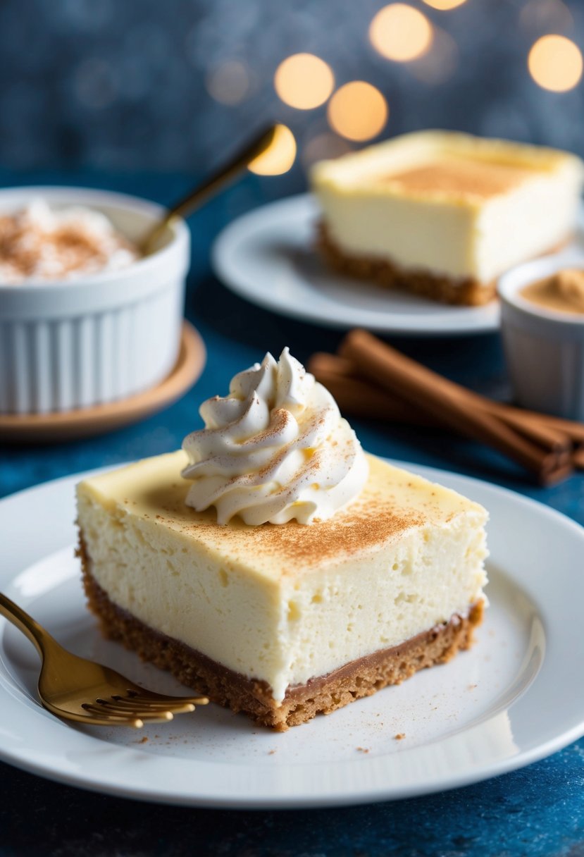 A bowl of fluffy keto cheesecake dessert with a dollop of whipped cream and a sprinkle of cinnamon on top