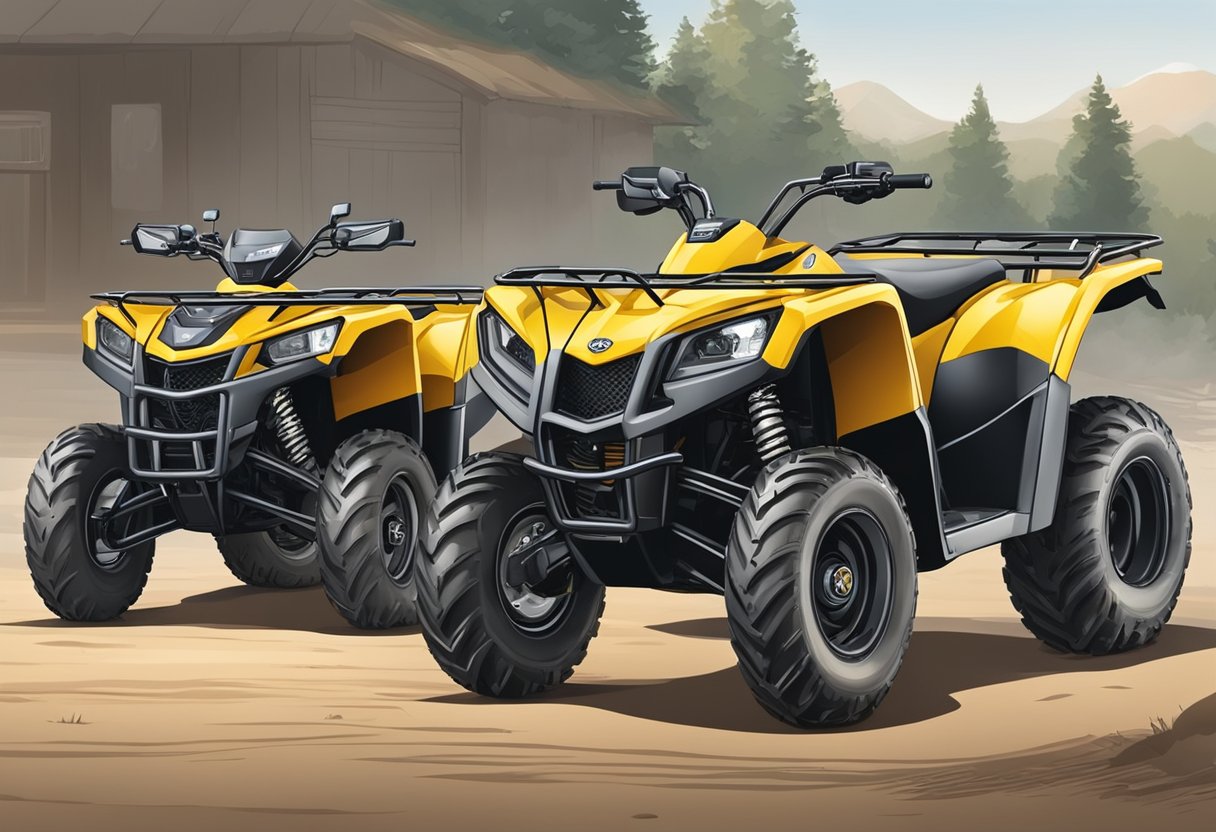 An ATV and a Side by Side are parked side by side, with the focus on the oil filter location and the process of replacement for each vehicle