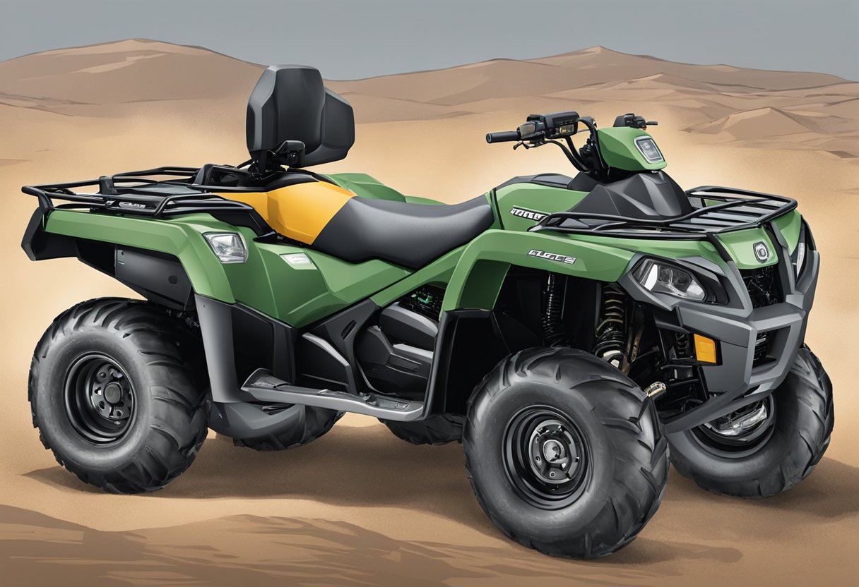 An ATV and a side by side vehicle parked side by side, with their engine compartments open to reveal the oil filter locations