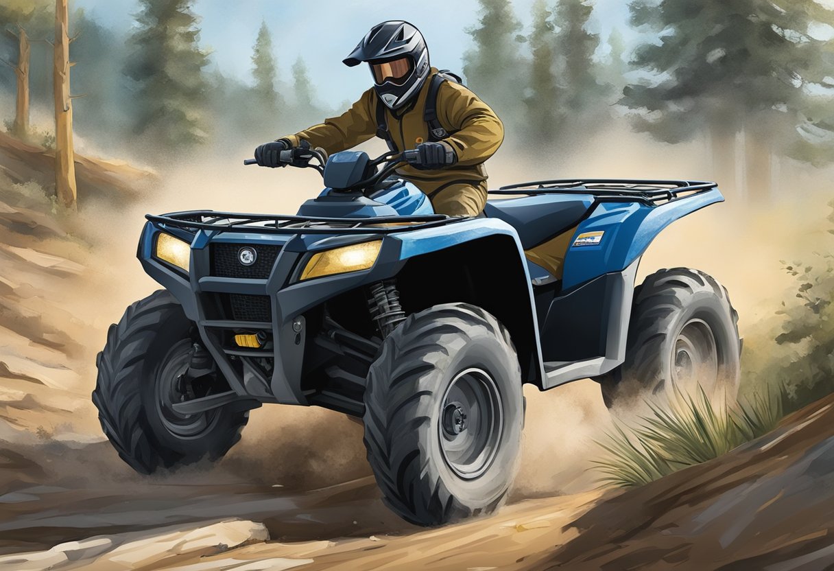 A rugged ATV and a sturdy Side by Side are shown navigating through rough terrain, with a focus on the oil filter location and replacement process for each vehicle