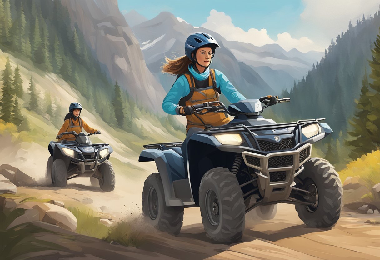 A female ATV rider confidently navigates rugged terrain while a woman smoothly handles a side by side vehicle