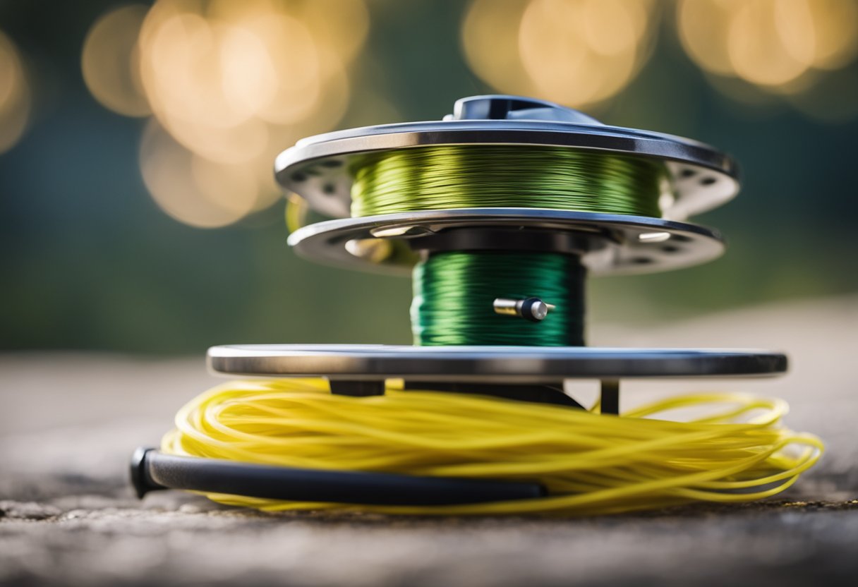 A fly fishing reel spooled with backing line and fly line, ready for trout fishing