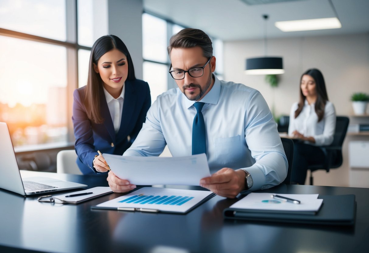 A commercial real estate appraiser reviewing California appraisal standards with risk management strategies in a modern office setting