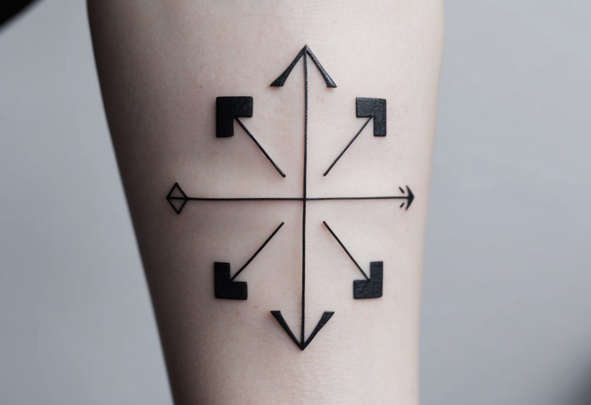 A simple, clean arrow design, surrounded by geometric shapes