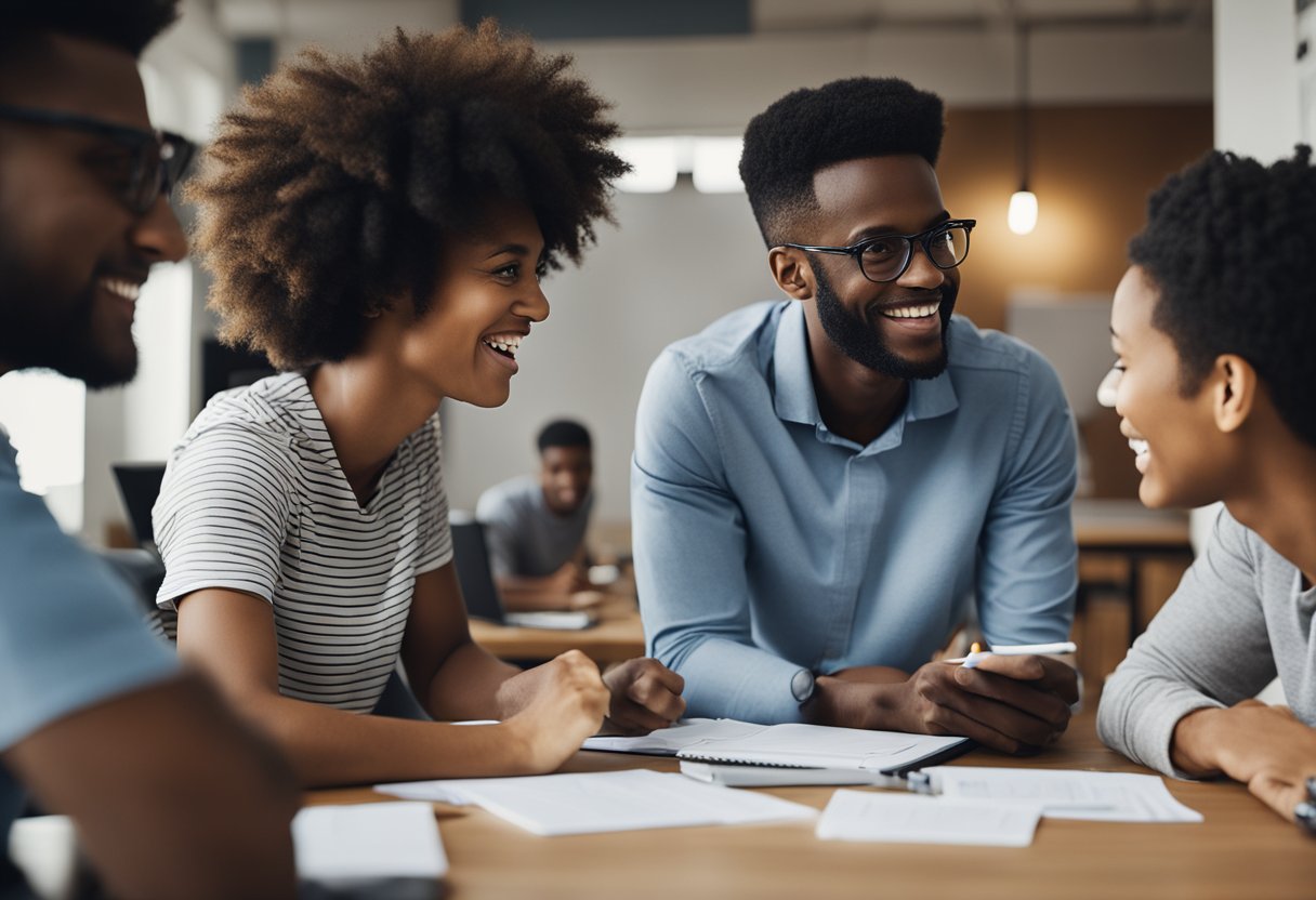 A group of young entrepreneurs brainstorming in a dorm room, surrounded by laptops and whiteboards. They are excitedly discussing ideas and sketching out plans for a new social media app