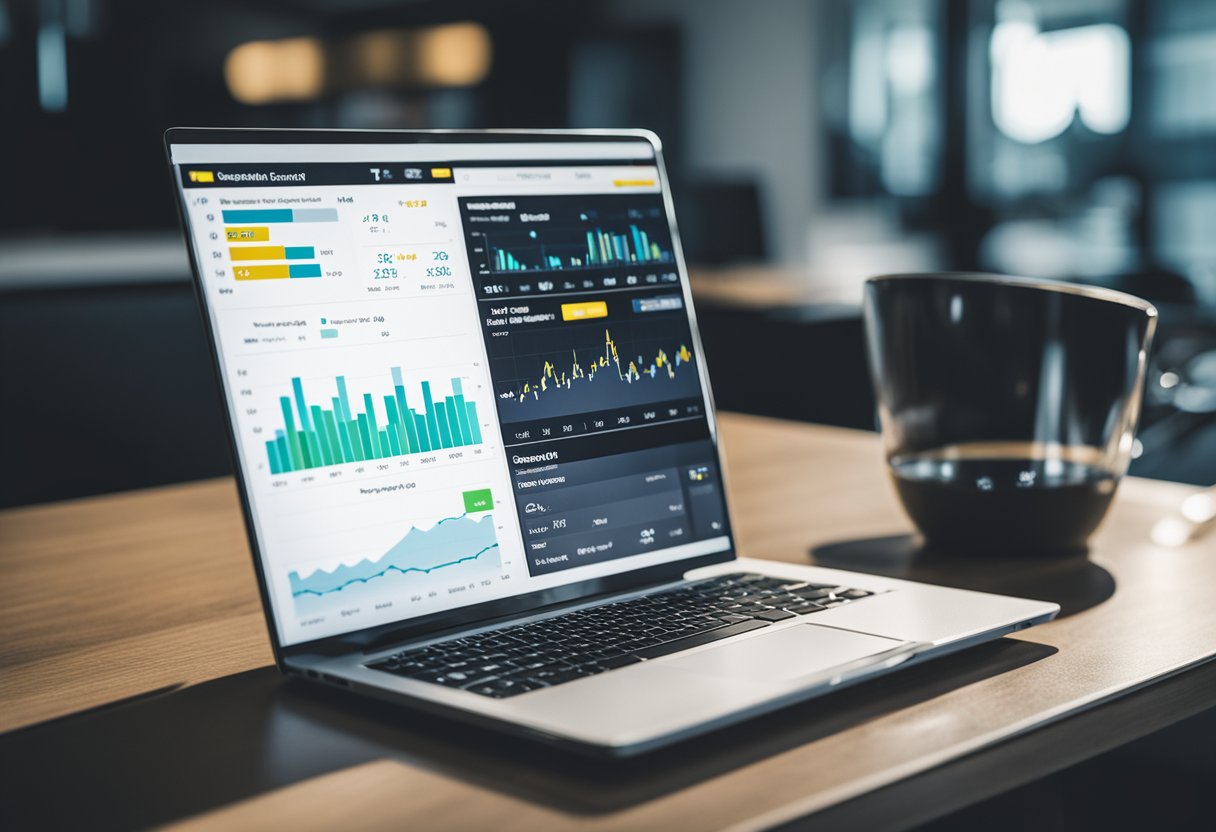 A laptop displaying financial charts and graphs related to Snapchat's ownership
