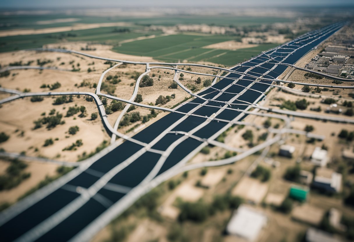 A map of the Gaza Strip surrounded by barbed wire and guarded by military personnel