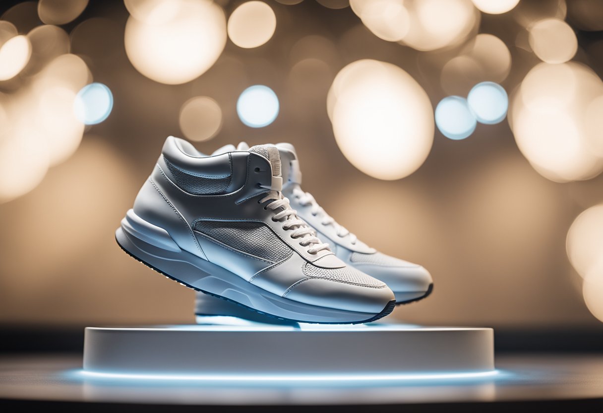 A sleek, modern sneaker sits atop a pedestal, surrounded by a halo of light, symbolizing ownership of the brand