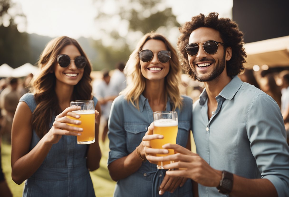 A group of people enjoying Prime Drink at an outdoor event, smiling and interacting with brand representatives