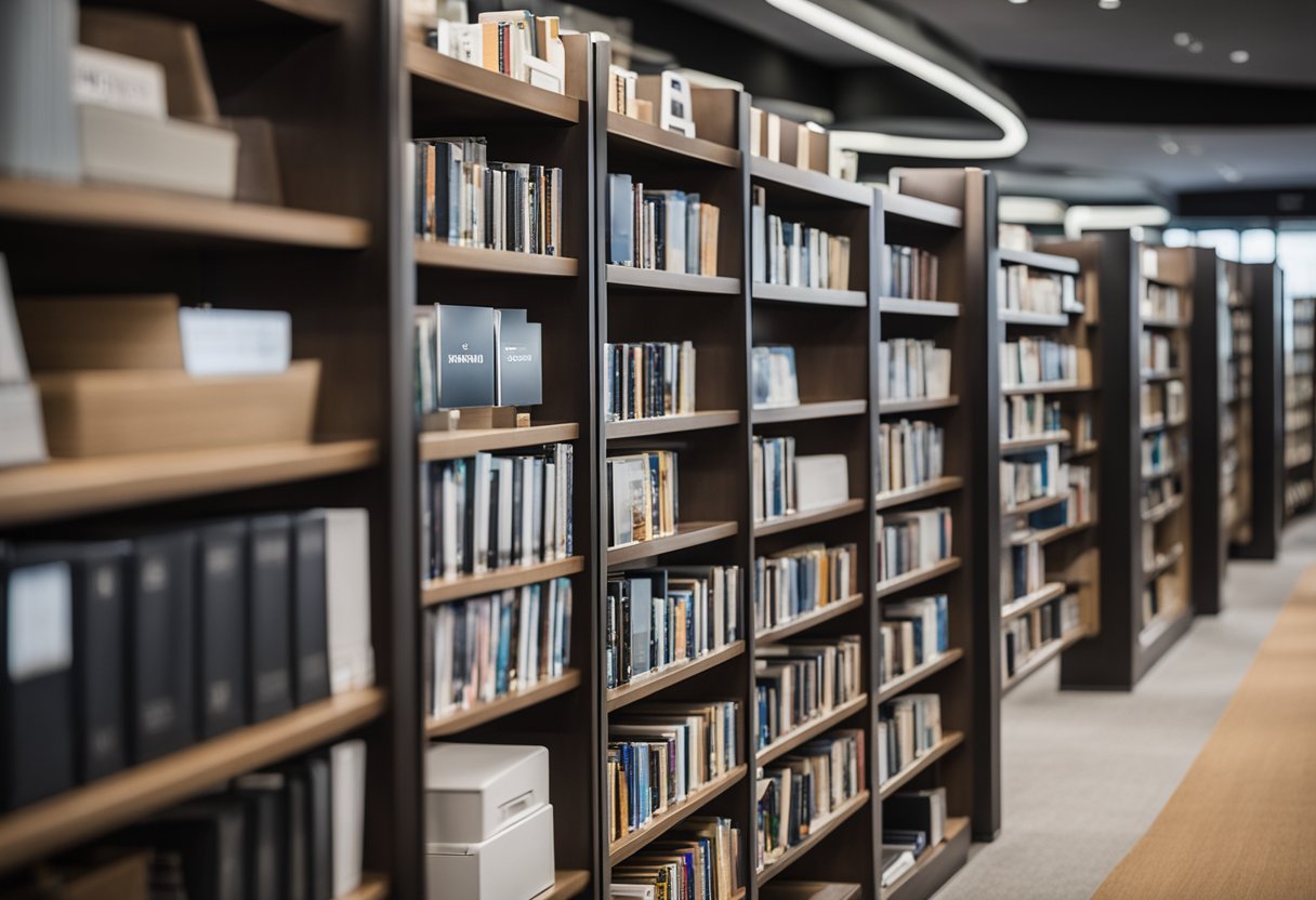 A modern library with shelves of digital content, a "Exclusive Rights" sign, and the Hulu logo prominently displayed