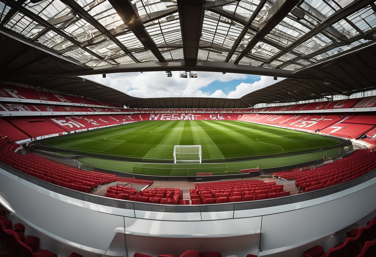 A futuristic stadium with Wrexham FC logo on a large screen