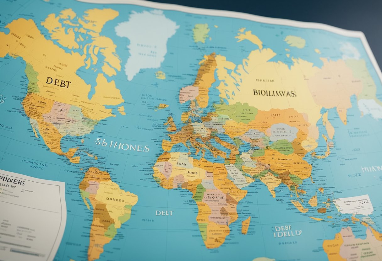A map of the world with color-coded sections representing different countries and their respective amounts of US debt holdings