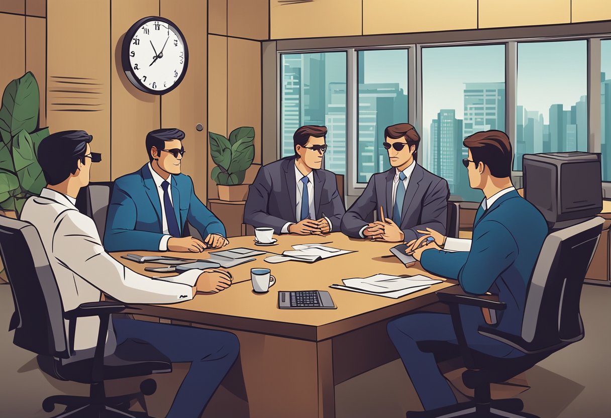 A group of media companies engaging in business negotiations and rivalry