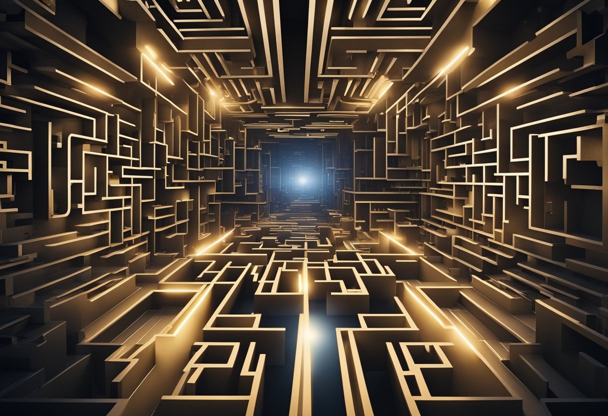 A spotlight shines on a maze of interconnected pathways, representing the challenges and opportunities faced by the owner of HBO