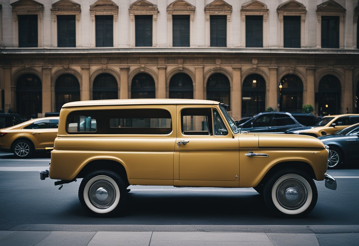 A Ford vehicle parked outside a bustling cultural institution