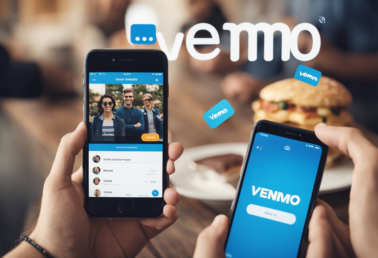 A group of people using Venmo to send and receive money, with the Venmo logo visible on their devices