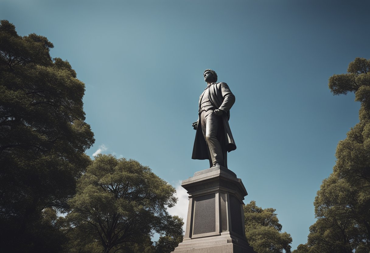 A fan perspective looking up at the iconic Rocky statue, with a clear view of the statue's details and surroundings