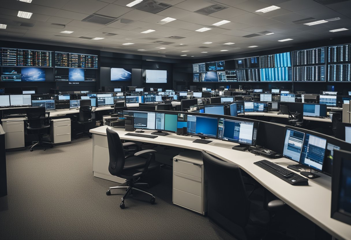 A newsroom with modern equipment and branded materials, displaying a professional and organized editorial approach and programming at GB News