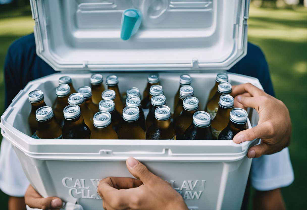 A group of friends find a hidden stash of White Claw in a cooler at a backyard party