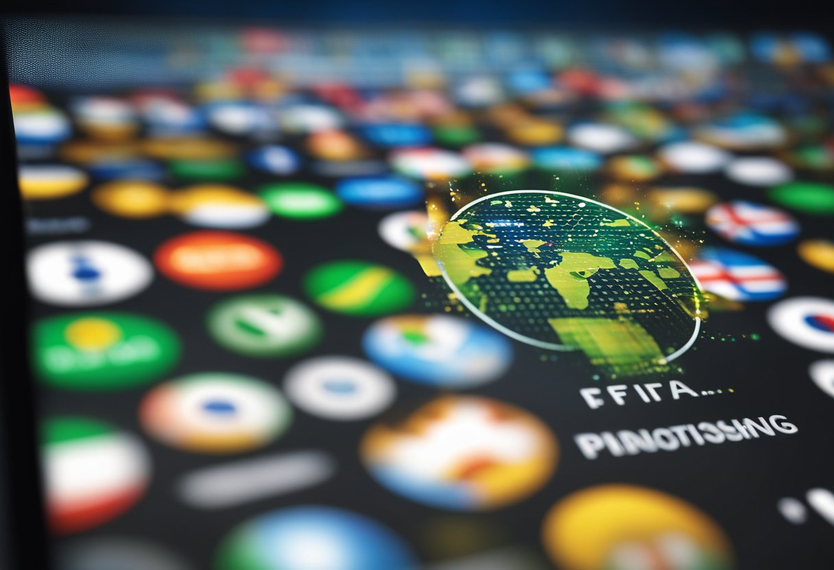 A computer screen displaying the FIFA logo and various digital footprints leading to the owner