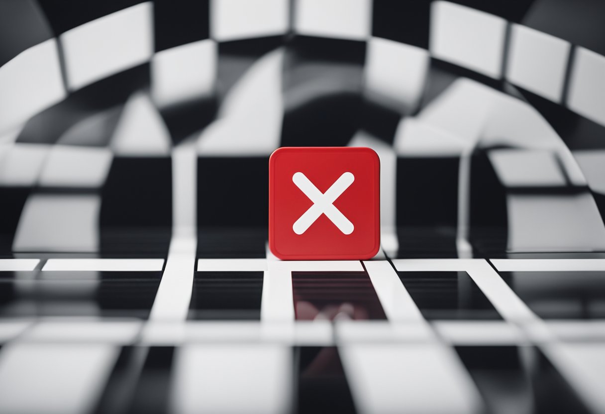 A red checkmark logo on a white background, surrounded by a bold, black line