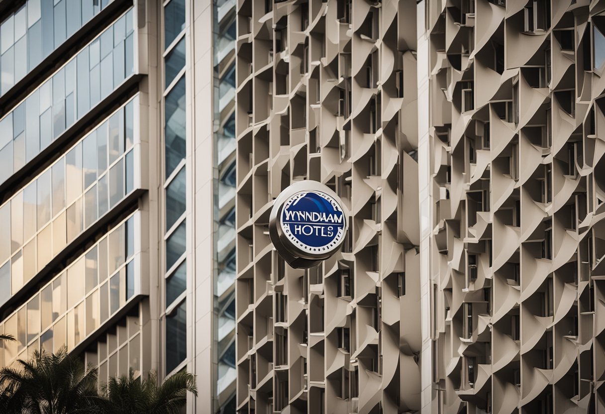 The Wyndham Hotels logo prominently displayed in a row of competing hotel chains
