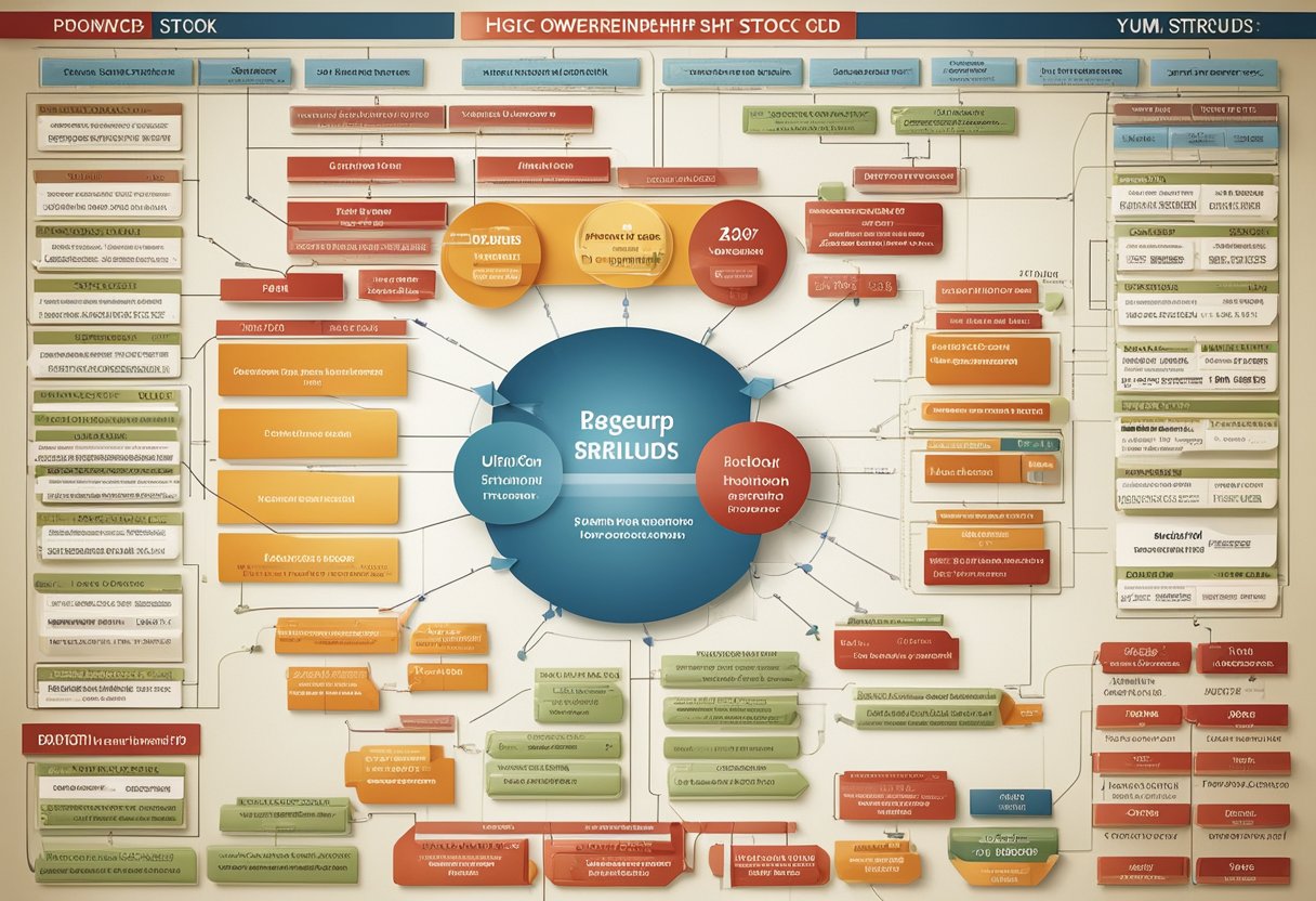 A diagram showing the ownership structure of Yum Brands, with clear connections and labels for each owning entity