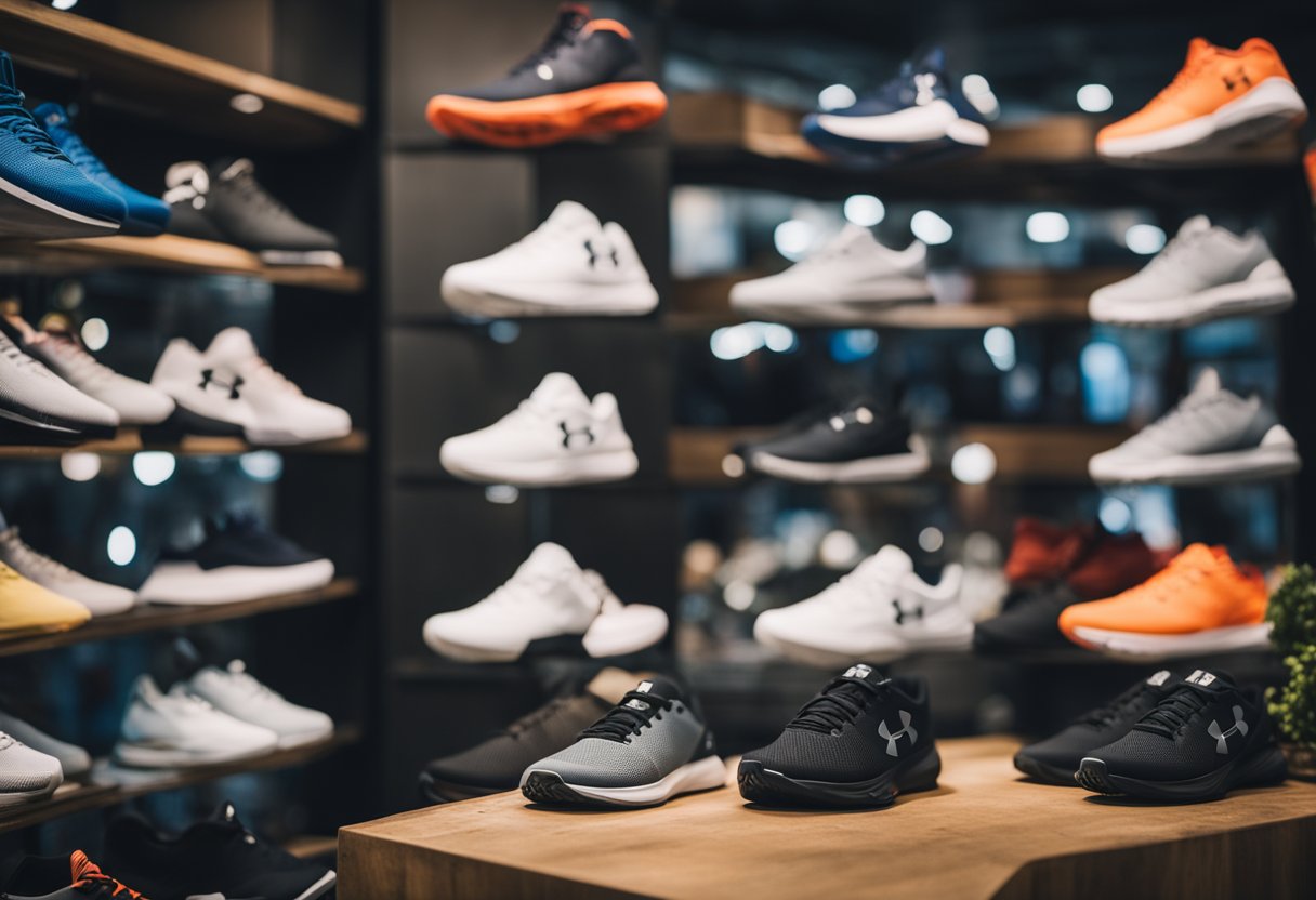 The Under Armour logo displayed prominently at a bustling market stall