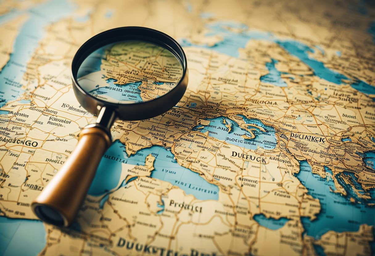 A map of the world with a magnifying glass hovering over the location of DuckDuckGo's headquarters