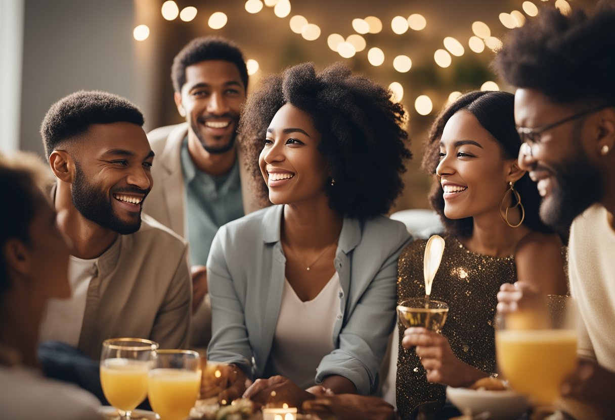 A diverse group of people celebrating and sharing cultural traditions while surrounded by Wayfair-branded products