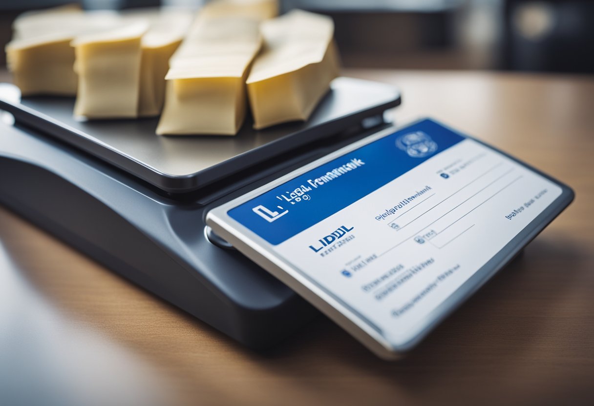 A scale with legal documents on one side and the Lidl logo on the other, symbolizing the balance between legal framework and company ownership